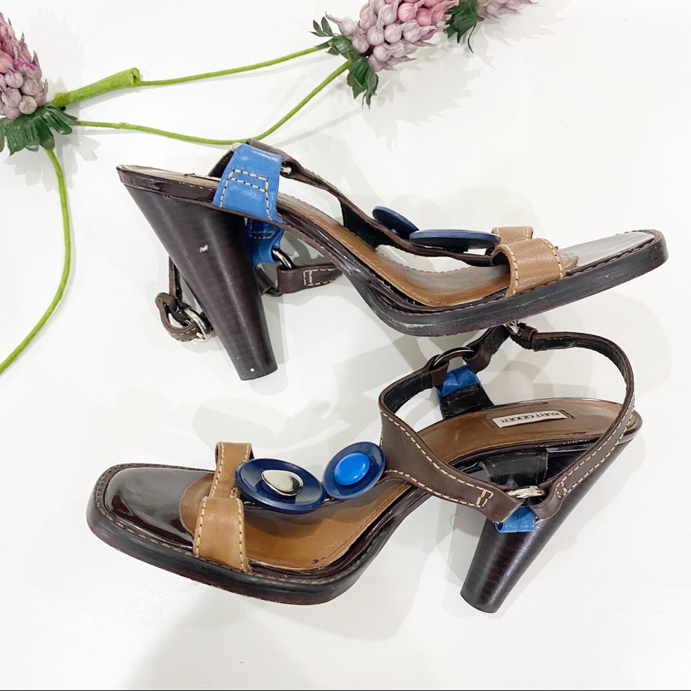 KURT GEIGER Brown & Blue Leather Open-Toe High Heel Sandals Size 39 - Picture 4 of 6
